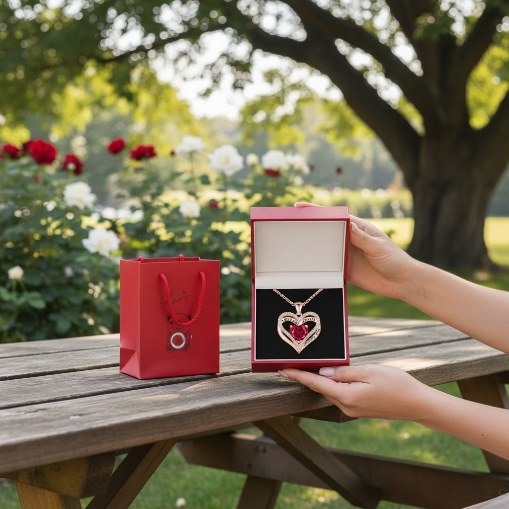 Collier Cœur Rouge avec Coffret